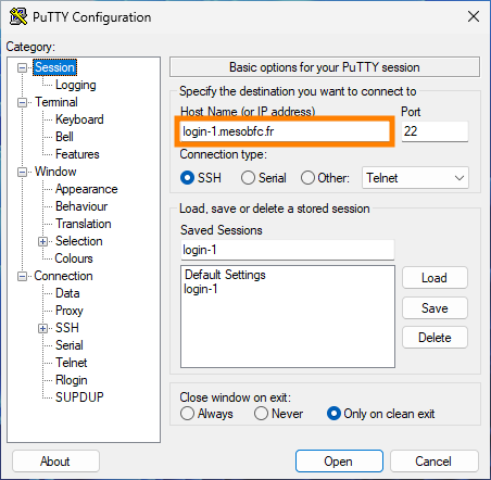 PuTTY Session